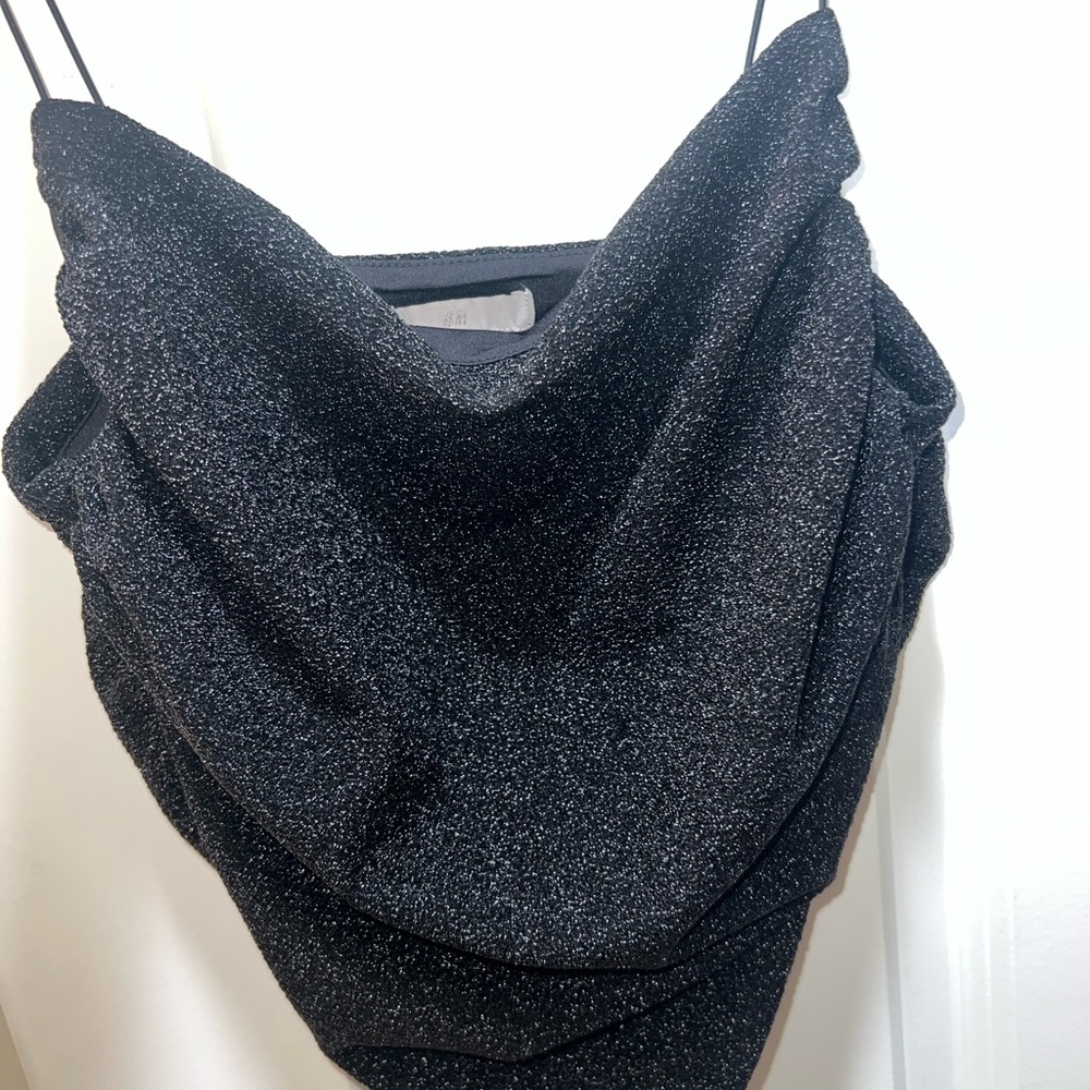 H&M Black Glittery Cowl Neck Top
